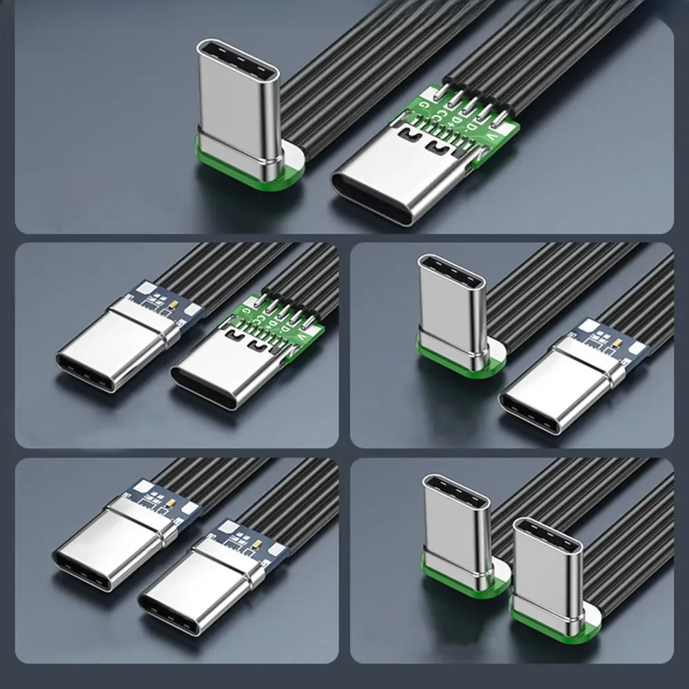 Płaski elastyczny kabel USB 3.1 Type-C 40K 60Hz Type-c męski do męskiego/żeńskiego danych Kolanko w kształcie litery L Kąt prosty DIY Płaski kabel silikonowy — zdjęcie 2