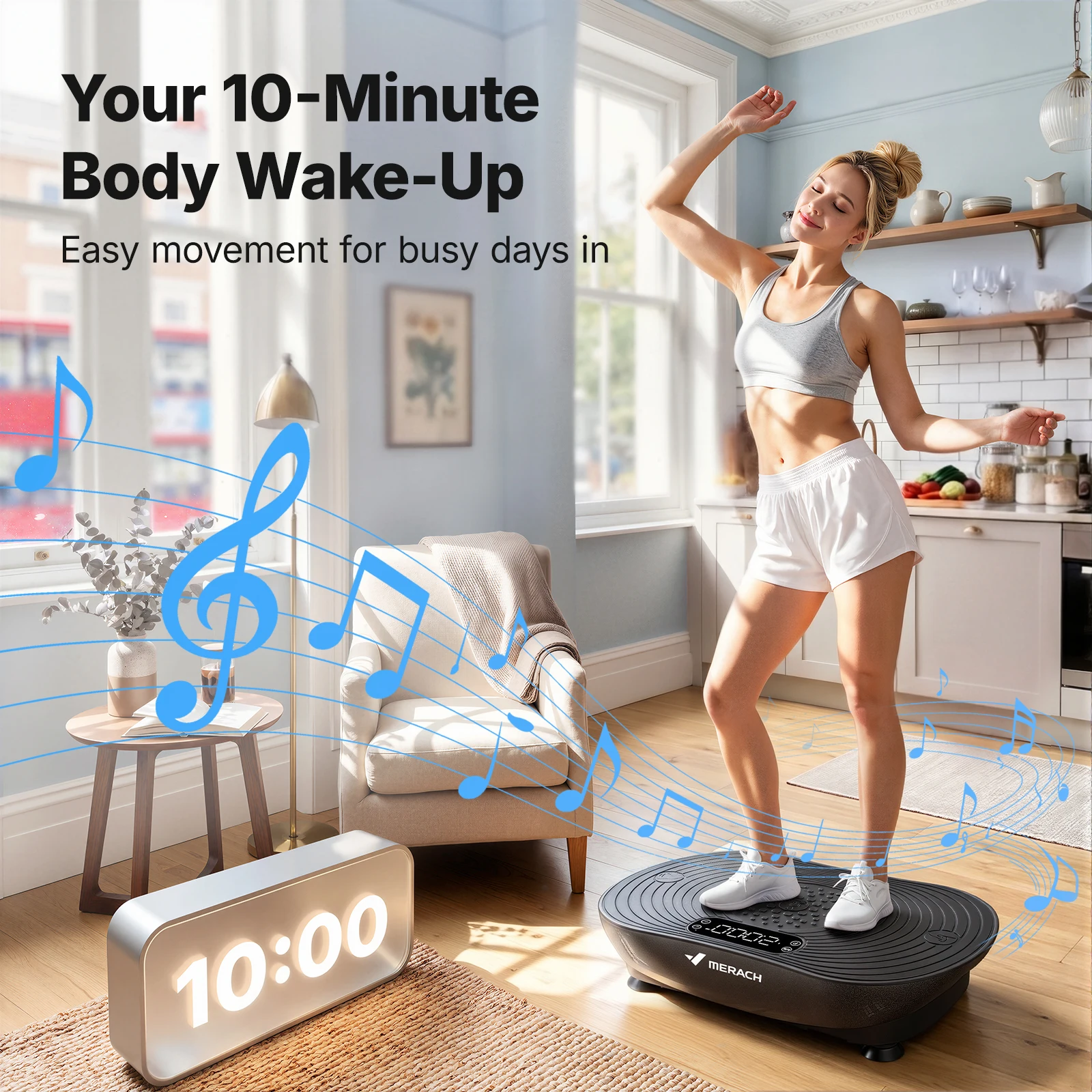 Merach V33 Pro Vibration Plate Exercise Machine with Digital Display, Resistance Bands & Built-in Speakers, Whole Body Workout Weight Loss 350lbs Capacity for Lymphatic Drainage Home Fitness Equipment