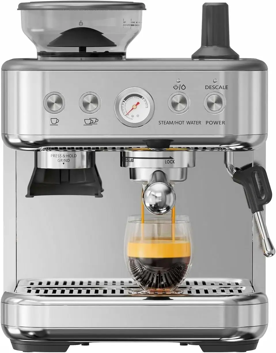 Macchina per caffè espresso Towallmark con macinacaffè, 15 bar, controllo PID, contenitore per chicchi da 250g, 360 °   Lancia vapore, serbatoio acqua