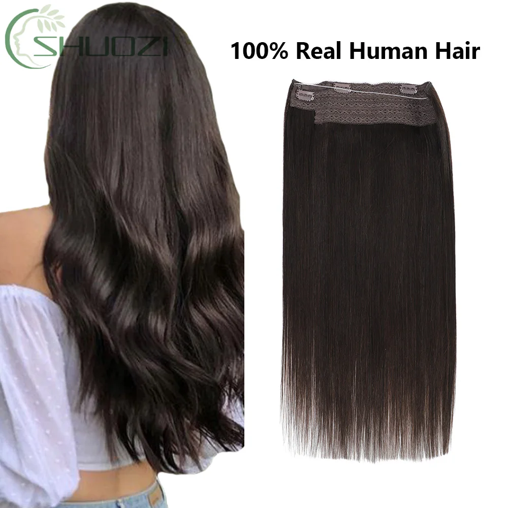 Extensões de cabelo de fio invisível milagre fio extensões de cabelo humano linha de peixe extensões de cabelo real pedaço de cabelo extensão de cabelo humano