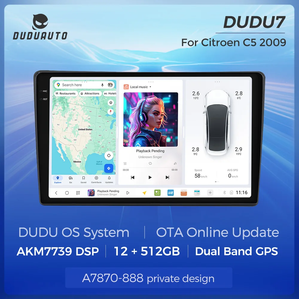 DUDUAUTO 10.36" Android 13 Wireless Carplay Auto Mirror link Écran tactile Autoradio pour Citroën C5 X7 2008-2017 Lecteur multimédia stéréo GPS Navigation DSP AKM7739 5G WIFI 2K HD Écran QLED Prise en charge 360 °   Caméra de recul à commande vocale avec vue panoramique