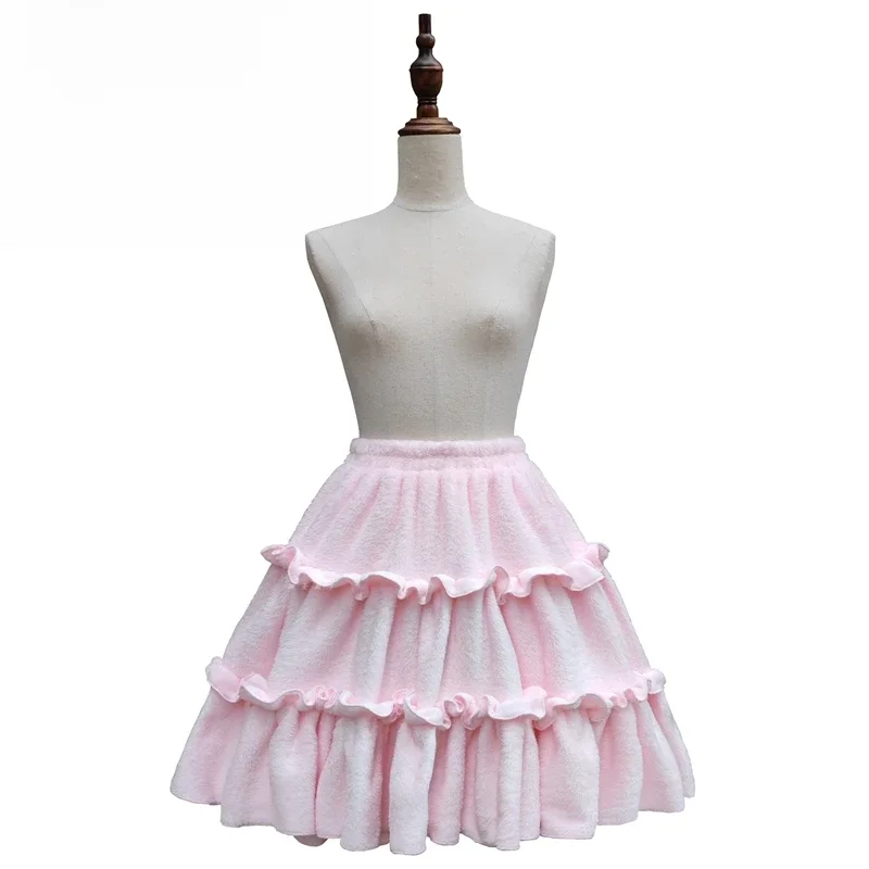 Harajuku Women Winter Thicken Warm Plush Skirt Y2k Sweet Pink White High Waist Pleated Fluffy Fleece Kawaii Lolita Mini Skirt — zdjęcie 2