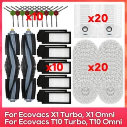 Compatible con ( Ecovacs X1 Turbo, X1 Omni, T10 Turbo, T10 Omni ) Cepillo principal, cepillo lateral, filtro, trapeador, bolsa de polvo, accesorios para robots aspiradores