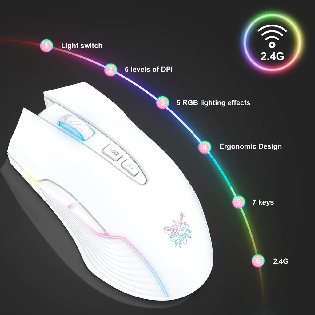 Onikuma Cw905 Wireless 2.4g Mouse Mode Rgb Lighting ماوس ألعاب ميكانيكي قابل للتعديل Dpi #2