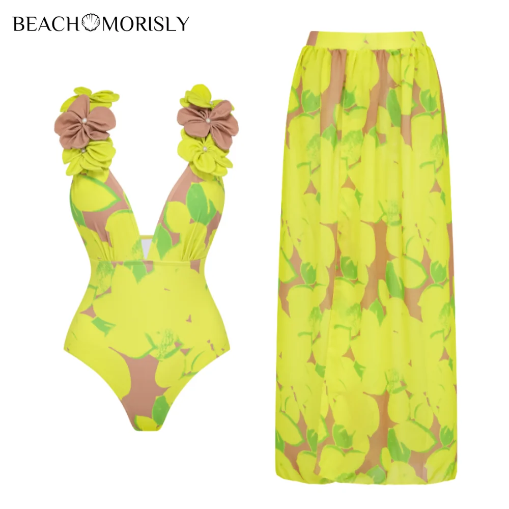 2024 Trend Vrouw Diep V Lemon Print Badpak Set Tweedelige Badmode Vrouwen Luxe Strandkleding Badpak Strandjurk Groothandel