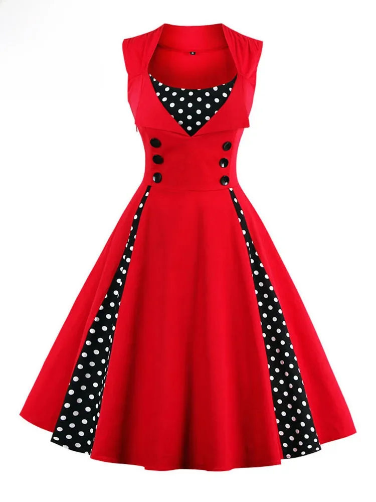 Sukienka damska w stylu retro vintage z lat 50. i 60., rockabilly, w kropki, rozkloszowana, pin-up, letnia sukienka na imprezę, elegancka tunika, vestidos, casual, rozmiary S-5XL — zdjęcie 2