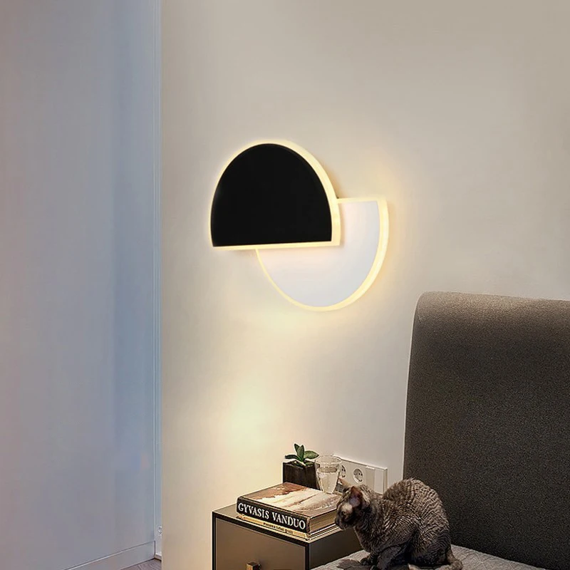 Nordic Led Wall Lamp Acrylic Semicircular Black Wall Lamps for Bedroom Living Room Wall Decor Minimalist Home Decor Lighting