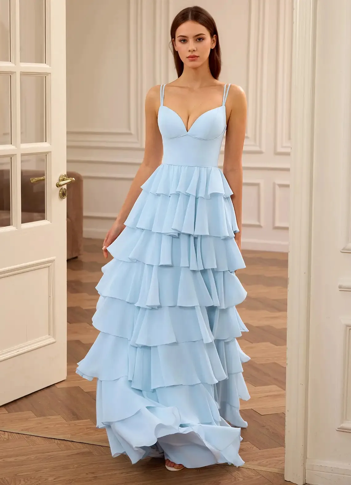 Mina Customized Sky Blue Multi-Layered Sleeveless Backless Women's Dress Elegant Party Dresses 2026 Trends Best Selling Dresses