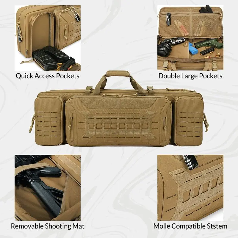 Double Rifle Case Gun Bag, Safely Long-Barrel Gun Transportation Cases with 2 Locks, Fishing Gear Storage Bag, for Hunting