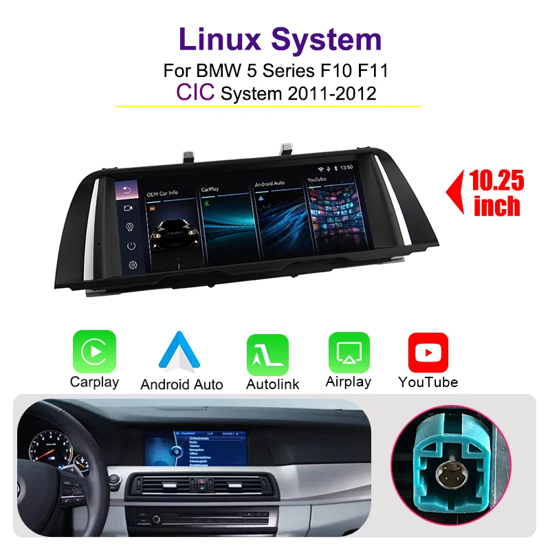AUTOTOP 10,25 "Linux Auto Multimedia Für BMW 5er F10 F11 2010-2016 CIC NBT System Carplay Android Auto Youtube Airplay Einheit