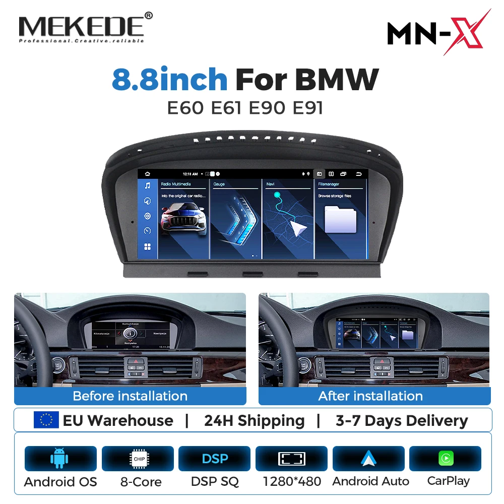 MEKEDE Android 15 Auto-Multimedia-Player für BMW 5er E60 E61 E63 E64 3er E90 E91 E92 E93 CCC CIC 4G WIFI DSP Kabelloses Carplay Android Auto Radio GPS-Navigation