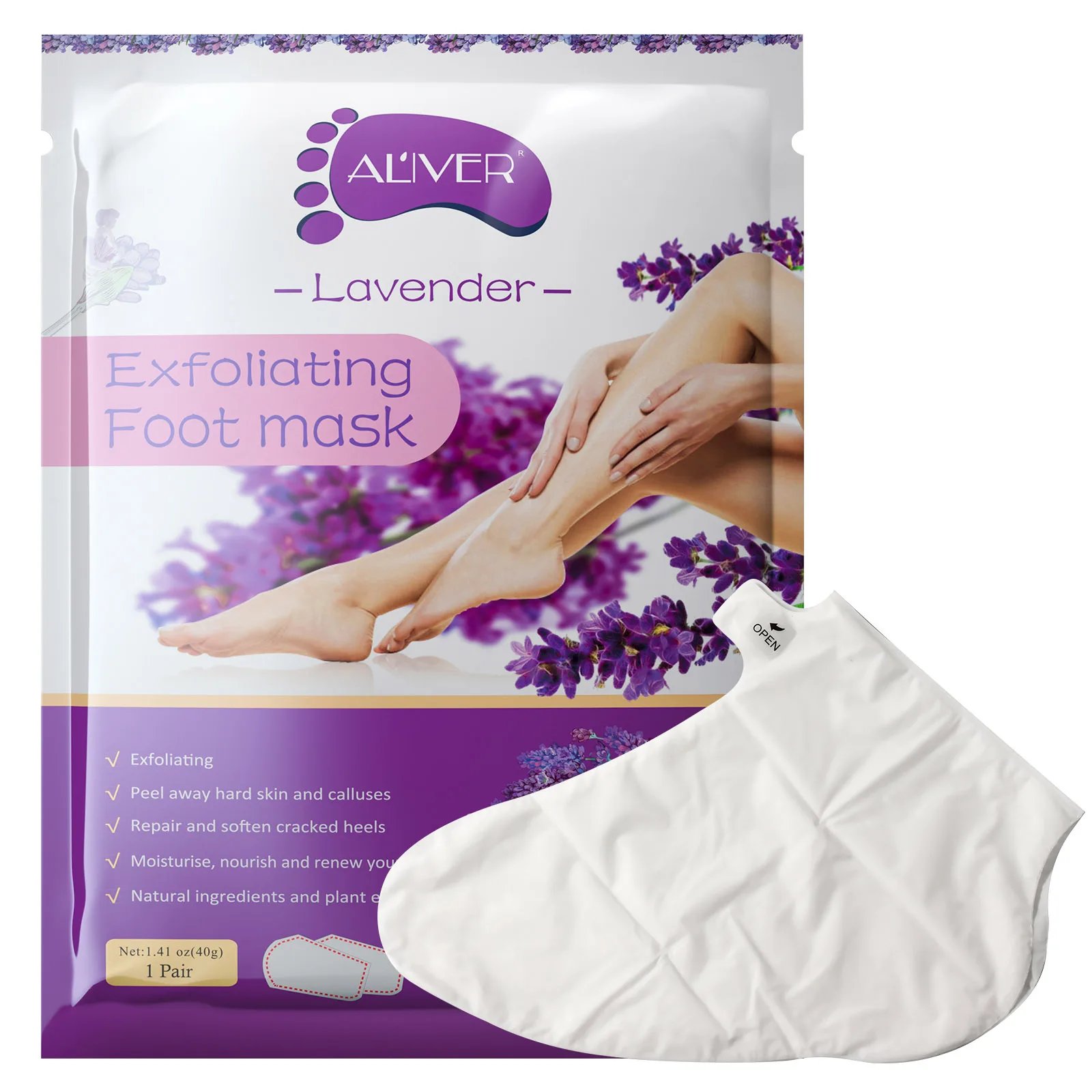 Lavender Exfoliating Foot Mask Peel Away Hard Skin Calluses Repair & Soften Cracked Heels Moisturise Nourish and Renew Feet Skin