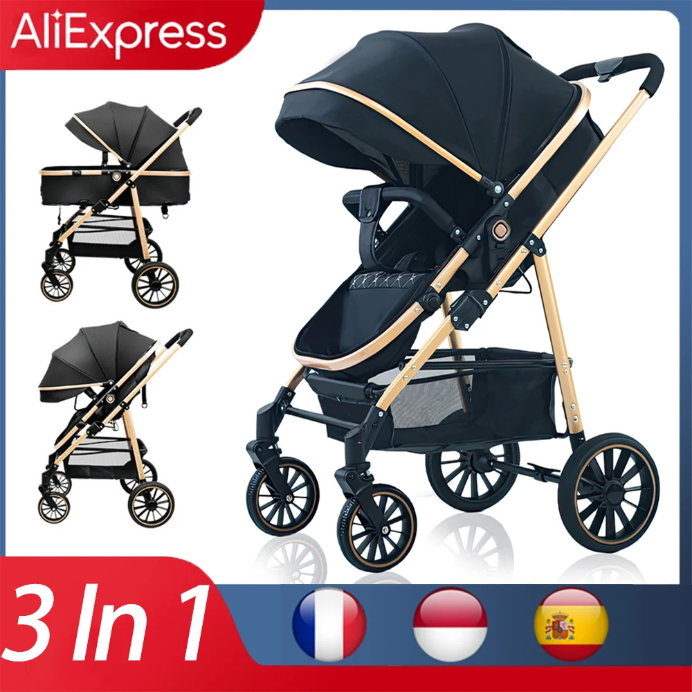 Baby Stroller 3 in 1 Luxurious Portable Baby Carriage Fold Pram High Landscape Aluminum Frame Newborn Infant Stroller