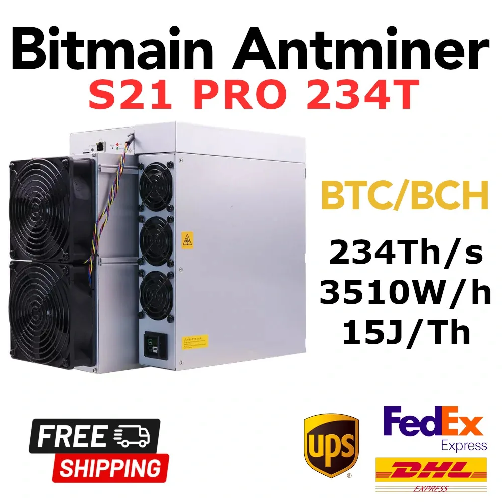 so Bitmain Antminer S21 Pro 234T 3510W Bitcoin BTC ASIC Miner Ready Stock Warranty