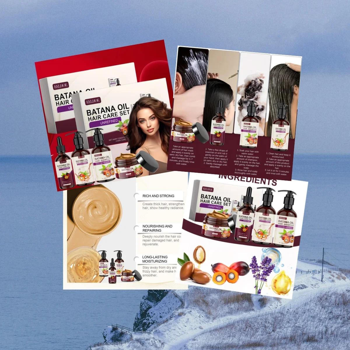 

Набор для ухода за волосами с маслом батана, глубокое питание кожи головы, для всех типов волос, идеальный подарок на день рождения и День святого Валентина для женщин