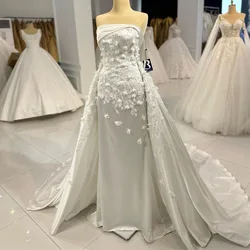 Customized Chapel Train Prom Gown Exquisite 3D Appliques Strapless Elegant Floor-Length Evening Party Dresses فساتين للحفلات الر