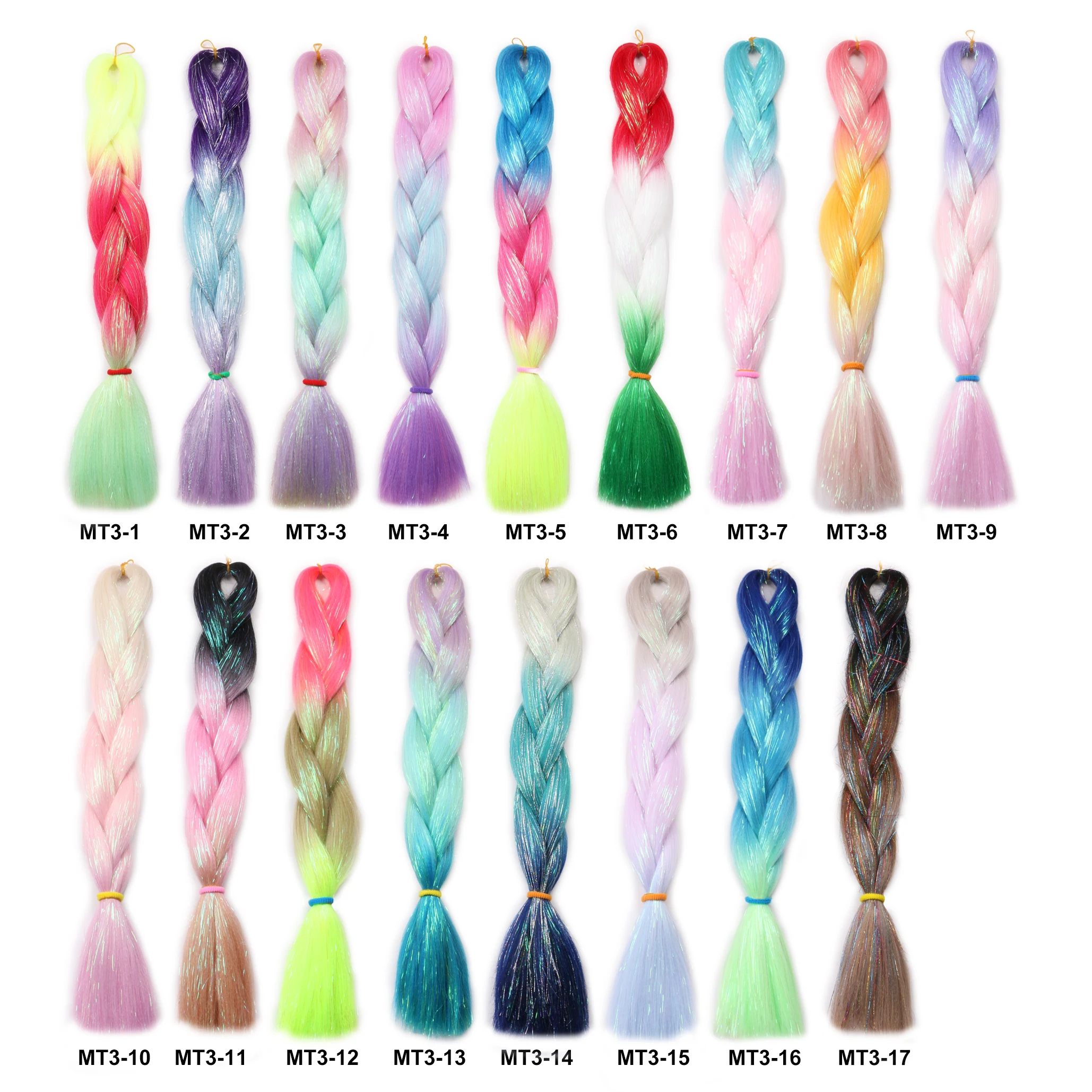 Extensions capillaires synthétiques 24 pouces, 1 pièce, mélange de tresses scintillantes, rose rouge vert