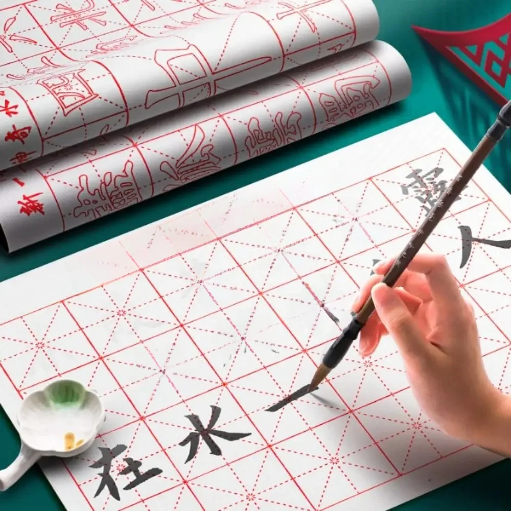 Bez atramentu Magic Water Writing Cloth Brush Gridded Fabric Mat Chinese Calligraphy Practicing Intersected Figure Set — zdjęcie 2