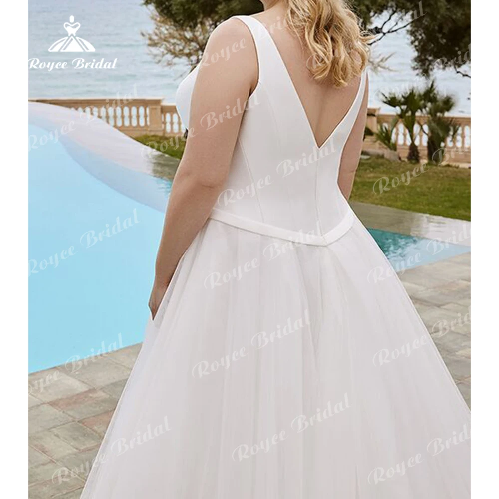 Semplice Sexy scollo A V con scollo A V con spalle scoperte fiocco Plus Size una linea abito da sposa abiti da sposa da spiaggia Sweep Vestidos De Novia Robe