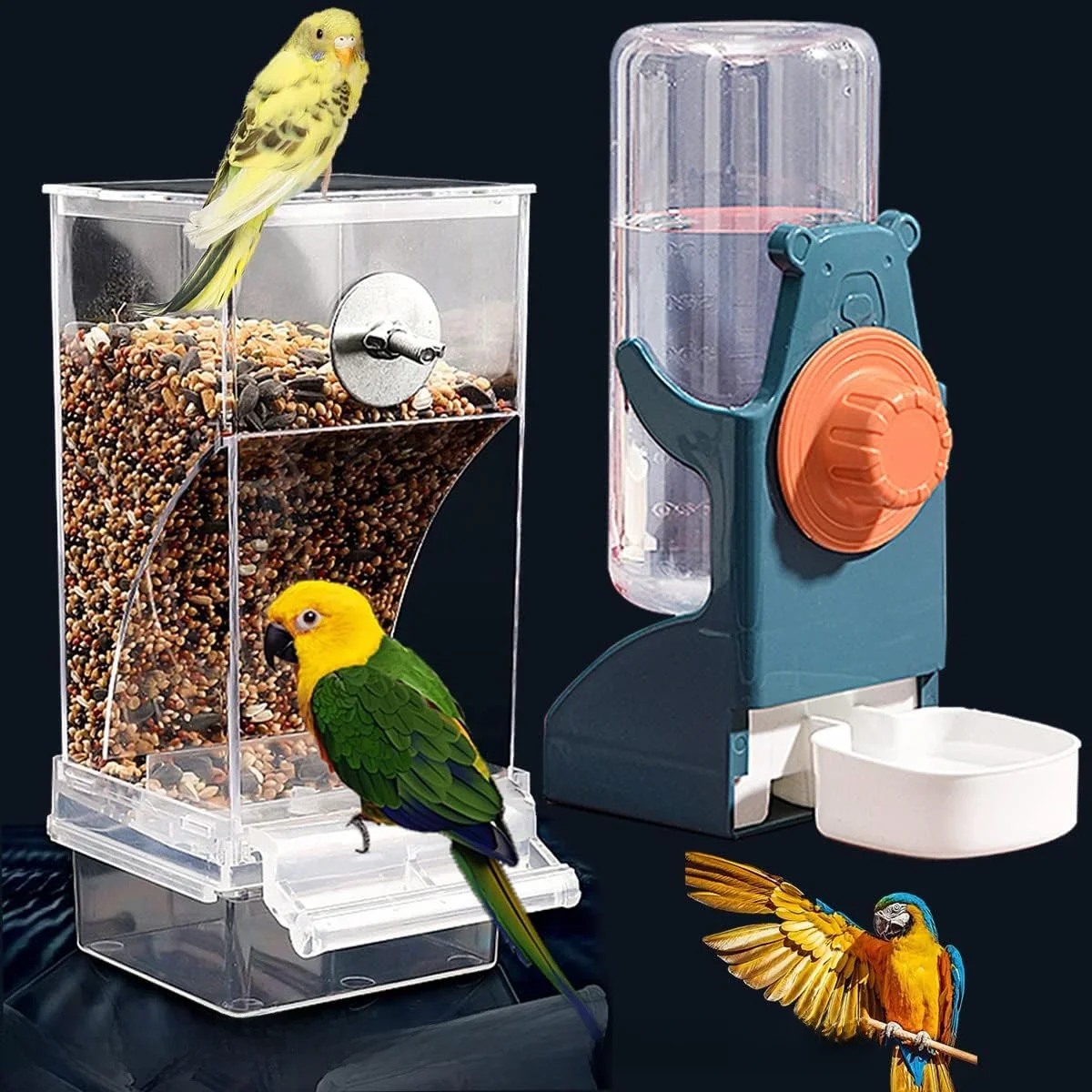 Distributeur d'eau automatique pour oiseaux, cage d'alimentation pour perroquets, récipient transparent pour graines de perruche, cage d'alimentation pour aliments, distributeur d'eau