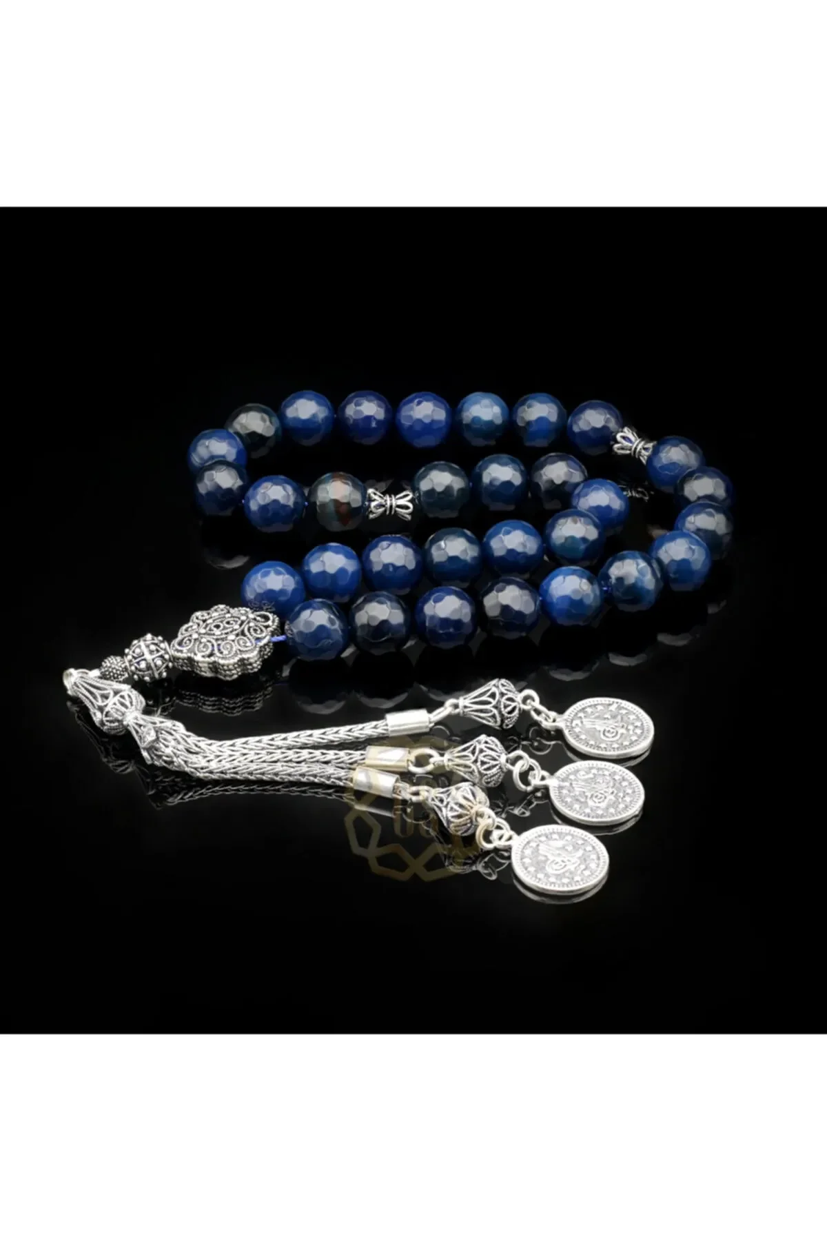 Special Agate Stone Prayer Beads with Original Silver Tassels