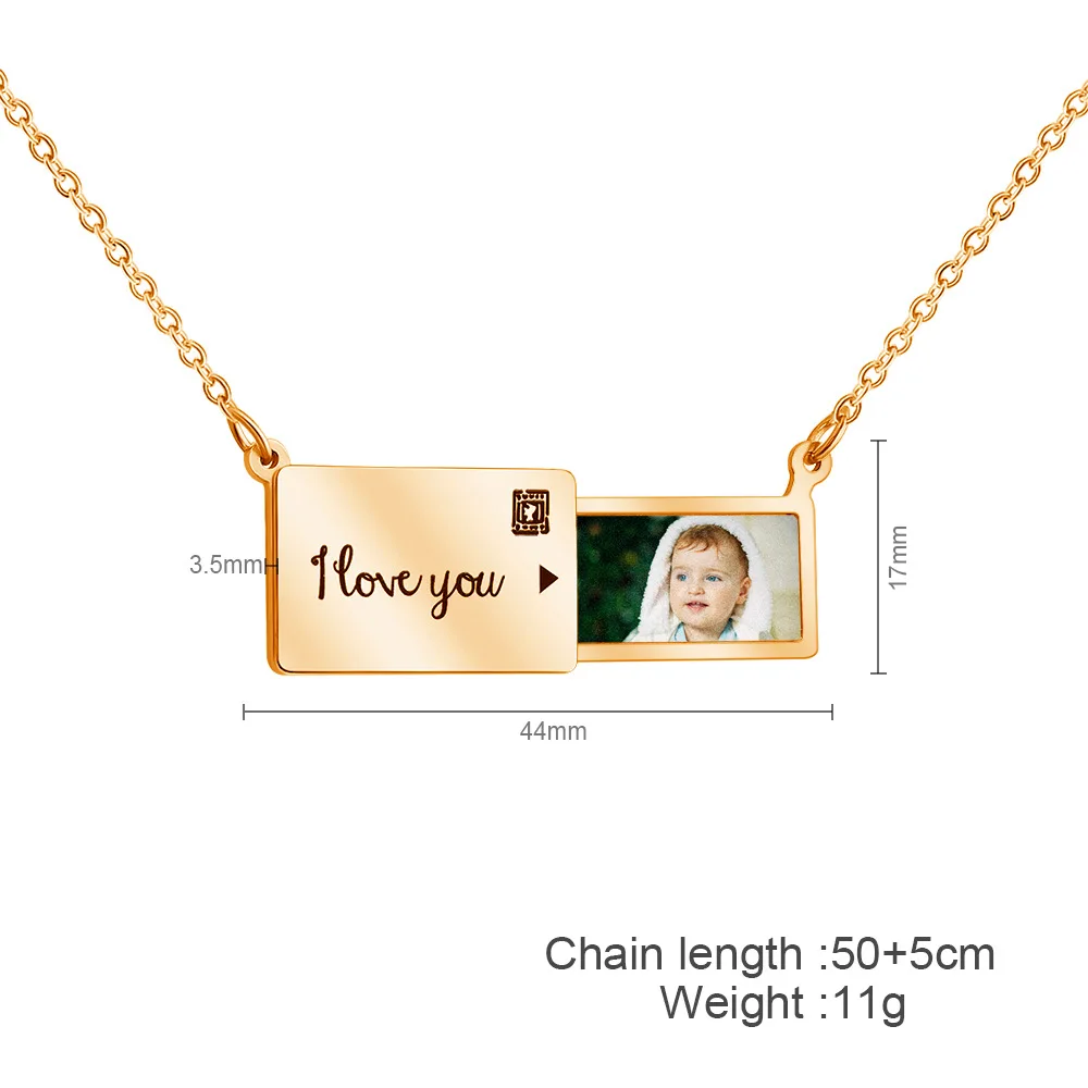 Love Letter Envelope Picture Necklace Pull Type Customized Photo Pendant Stainless Steel Romantic Jewelry Holiday Gift Souvenirs