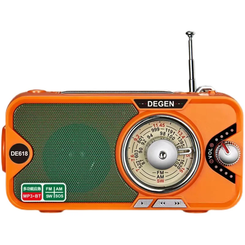 Degen/Dejin DE618 retro MP3 bluetooth oświetlenie ręcznie łukowate wytwarzanie energii karta U dysk pełnozakresowy radio