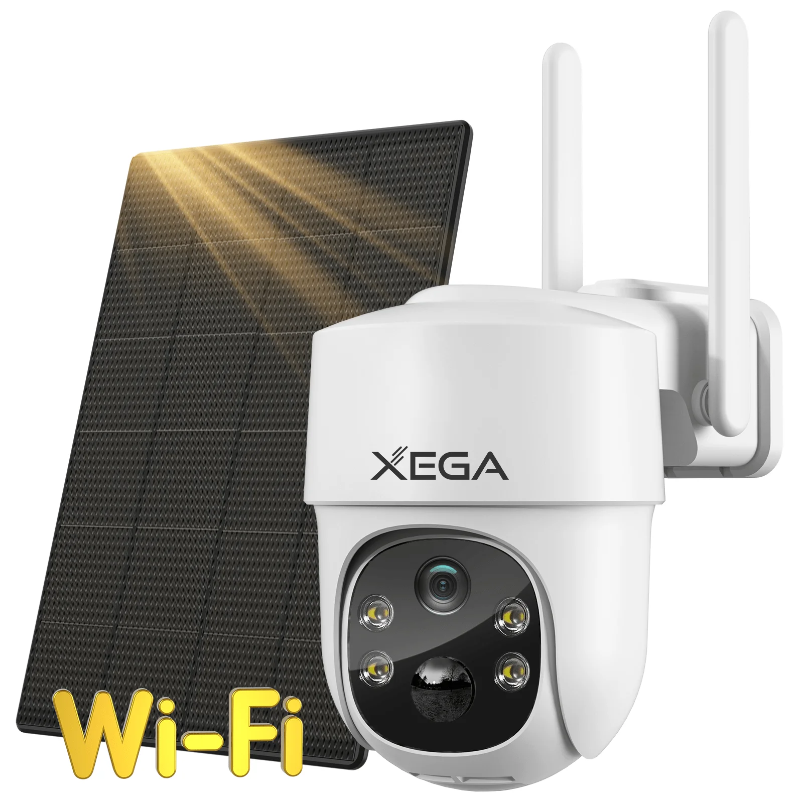 Xega WLAN solar 2.4G Wi-Fi HD PTZ wireless IP camera surveillance outdoor battery with solar panel alarm message color / lRNight