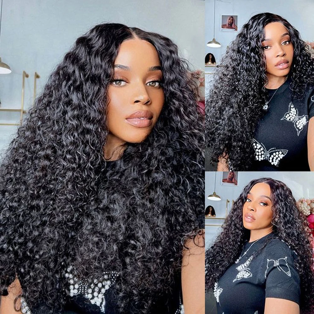 V Part Wig Human Hair 250% Density Water Wave No Leave Out Upgrade V Part Machine Made Natural Curly Human Hair Wigs For Women