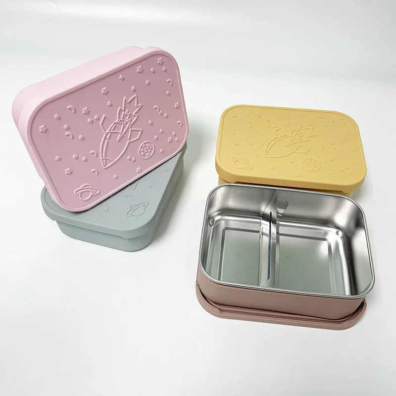 304 Square Lunch Box Removable Double Compartment Outdoor Lunch Box Picnic Box With Silicone Lid Student Lunch Box