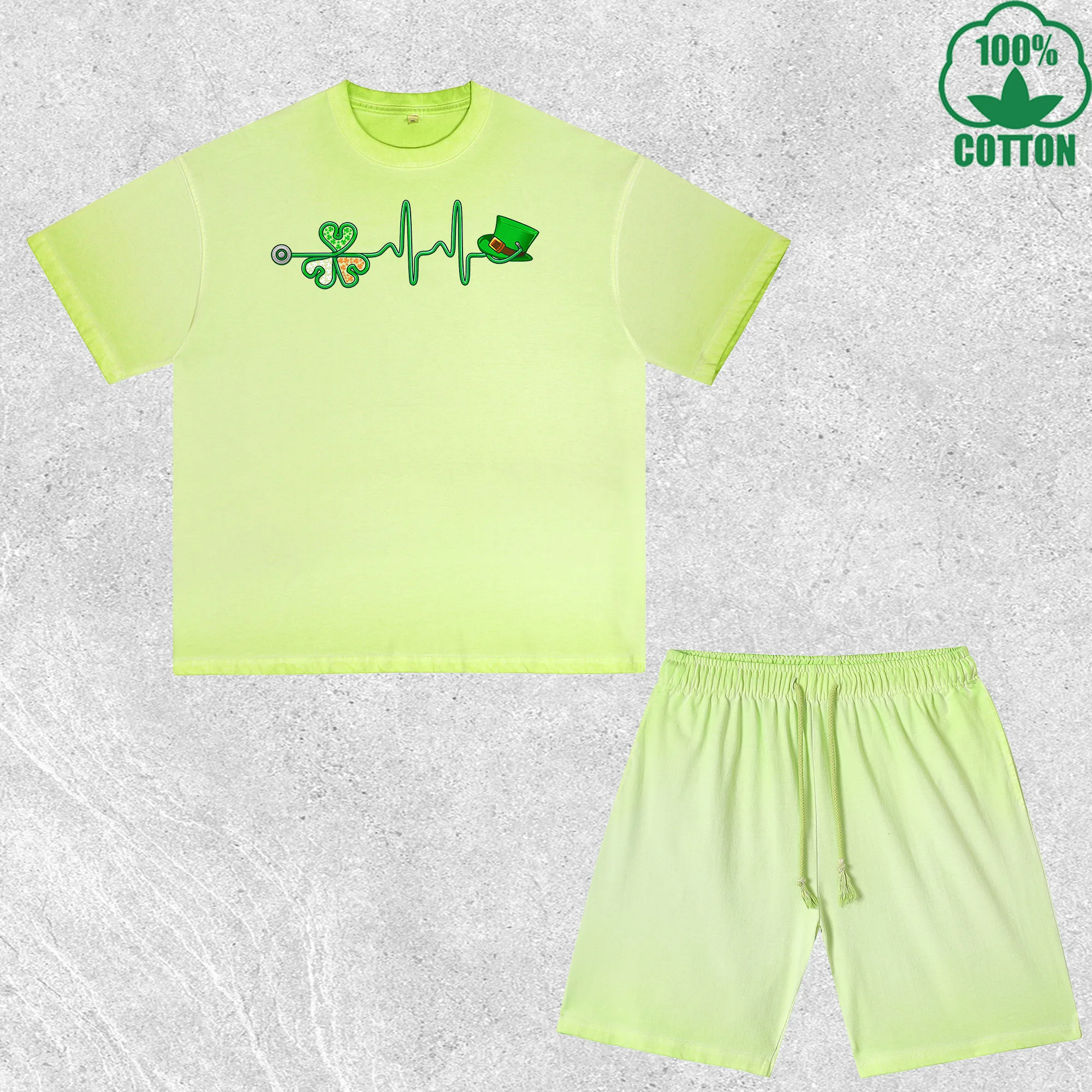 

Happy Saint Patrick Printed Dirty Wash T-Shirt Shorts Set Multicolor Combo Loose Trendy Fashionable 100%Cotton Short Value Pack