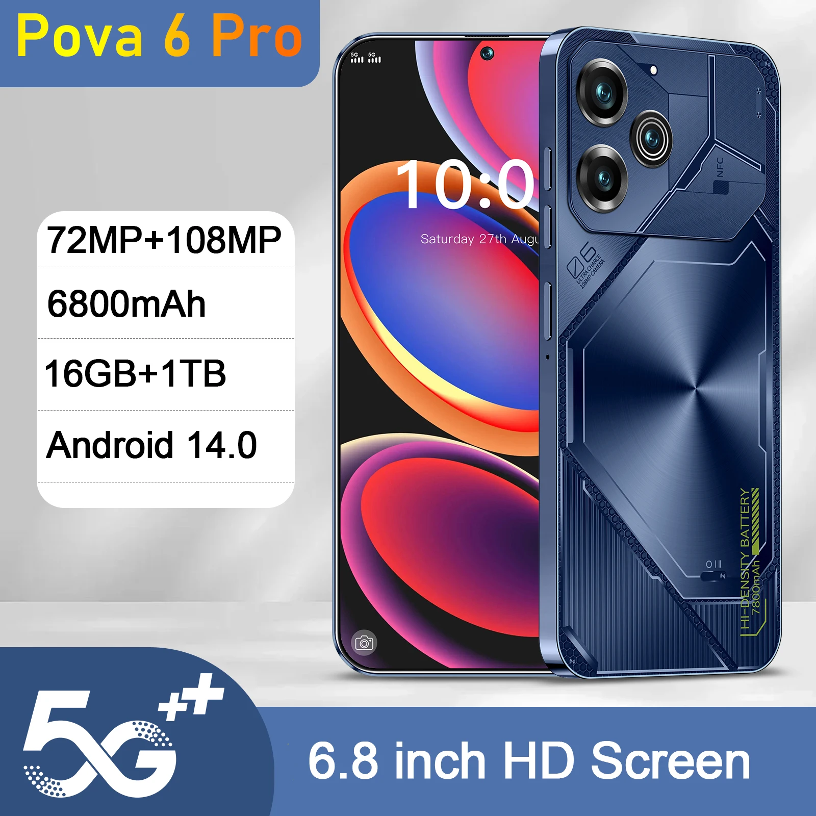 Global Version high-end Mobile Phone Pova 6 Pro Smartphone 5G 6.8inch 16G+1T Cellphones Android 14 Dual SIM 6800mAh BIG Sale