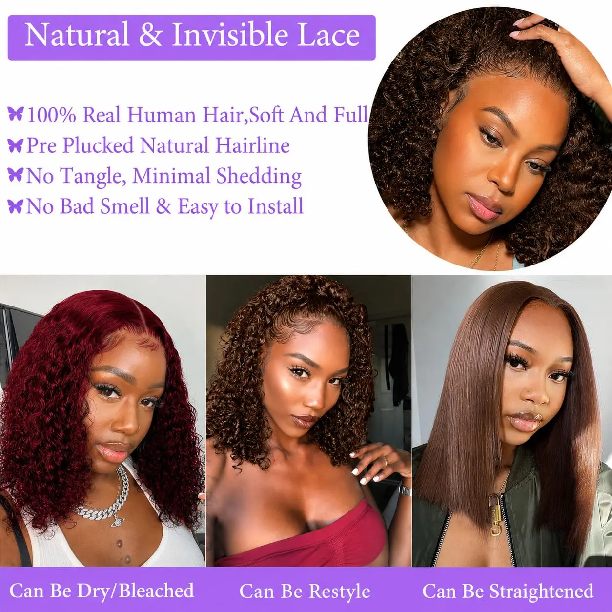 Curly Short Bob Wig Human Hair Deep Wave 13x4 Lace Front Wigs For Black Women Human Hair Pre Plucked Short Wet And Wavy Chocolate Brown #4 Curly 250% Density Lace Front Bob Wig view 6