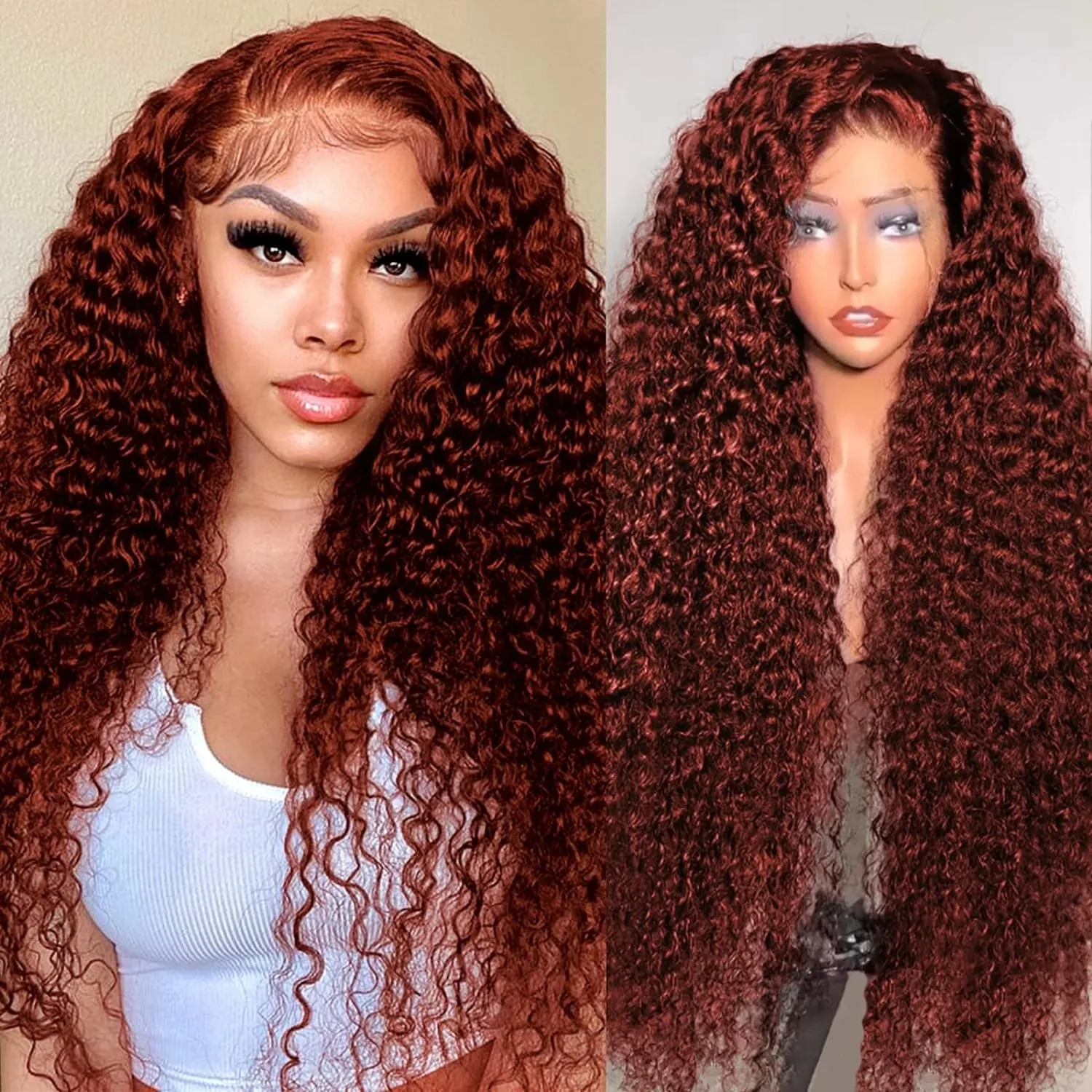 MELODIE 200 Density Reddish Brown Human Hair Wig 13x6 Deep Wave Lace Frontal 28 30 Inch Curly 13x4 HD Lace Front Wigs For Women