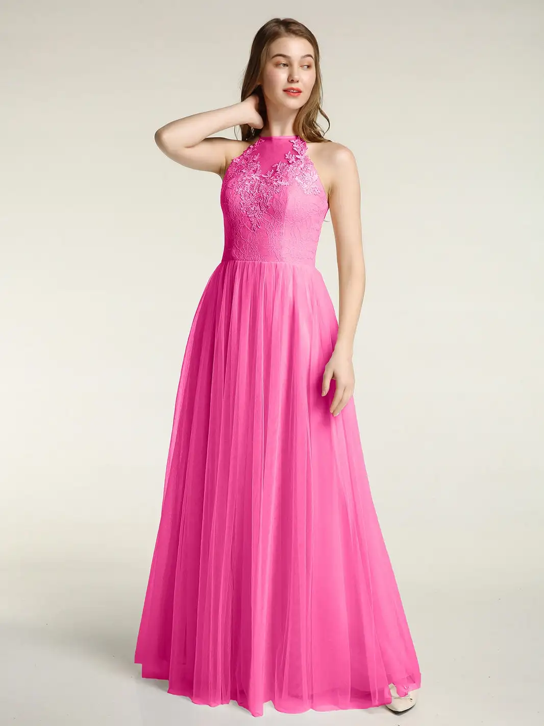 

Lace Bodice And Tulle Skirt Long Bridesmaid Dress A-line Strapless Wedding Cocktail Dresses Pleated Evening Gowns Plus Size