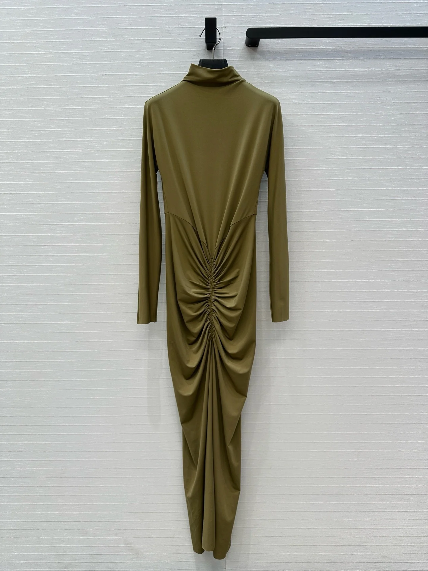 

Weird Puss Hipster Ruched Dress Women o-NeckFull Sleeve Skinny Stretch Robe Autumn Trend Simple Classic Pleats Long Bodycon
