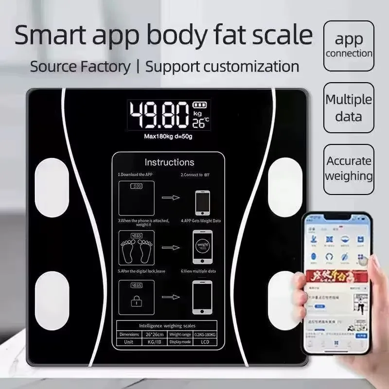 Bilancia intelligente per la misurazione del grasso corporeo con Bluetooth, bilancia digitale da bagno con portata di 180 kg/400 libbre, analizzatore della composizione corporea con misurazione