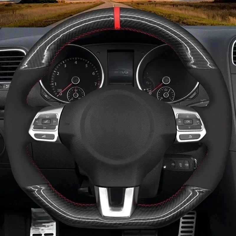 Housse de volant de voiture personnalisée en daim noir, pour Volkswagen Golf 6 GTI MK6 VW Polo GTI Scirocco R Passat CC r-line 2010