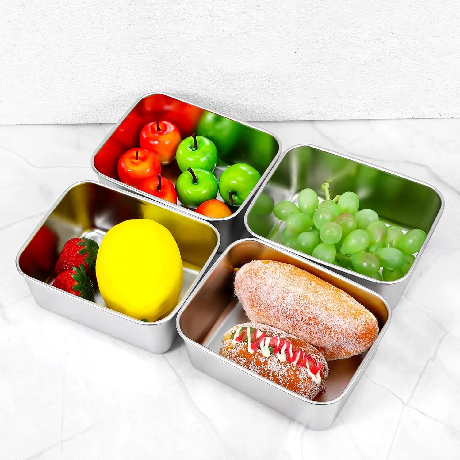 5 صناديق غداء من الفولاذ المقاوم للصدأ مع أغطية، وحاويات فريزر وصناديق تخزين الطعام، قابلة للتكديس، موفرة للمساحة، مناسبة للنزهة