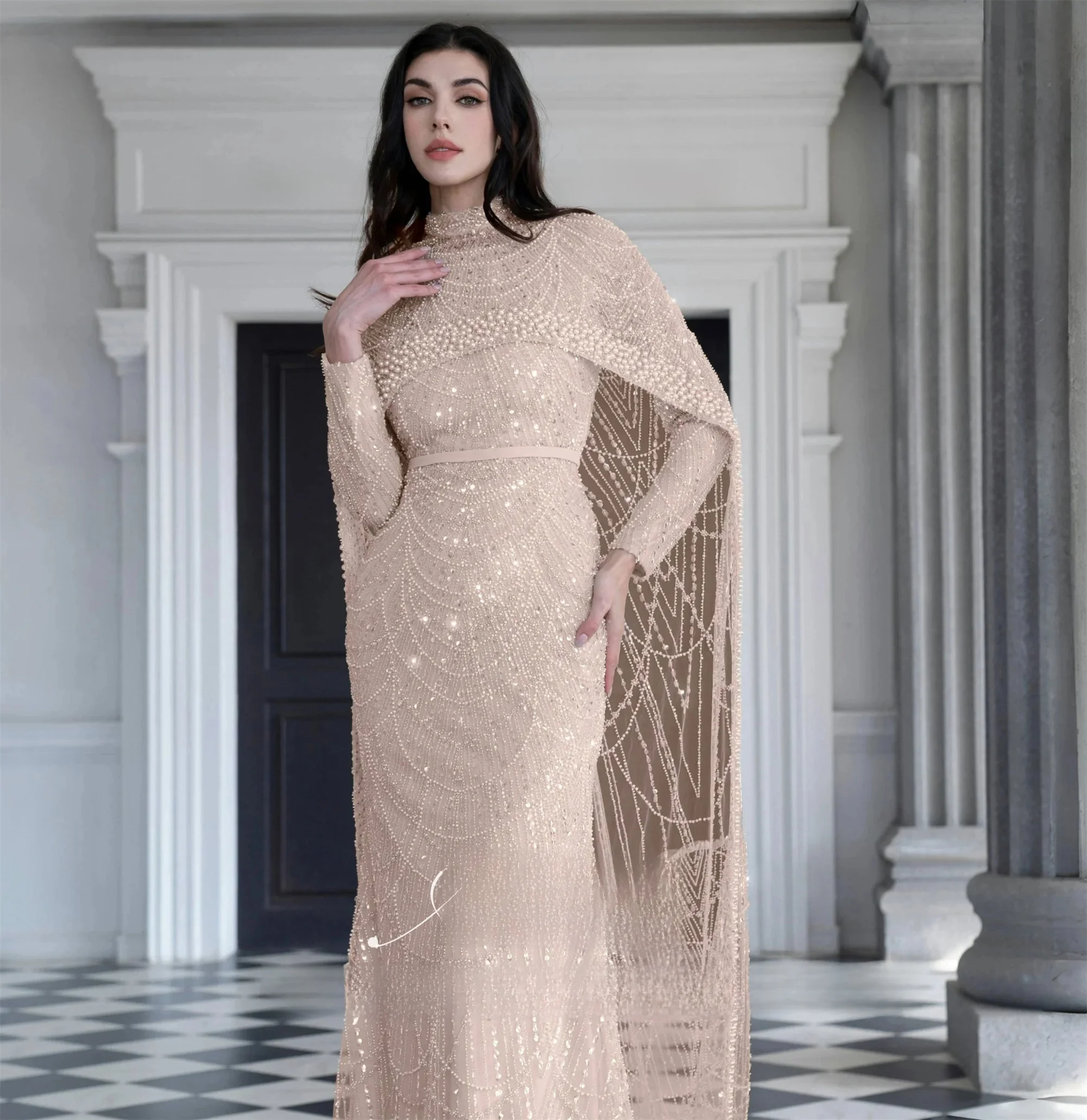 Aileen Handgemaakte Kralen Dames Avondjurk Vrouw Aangepaste Luxe Dames Avondjurken voor Speciale Gelegenheden Sjaal Feest Prom - afbeelding 2