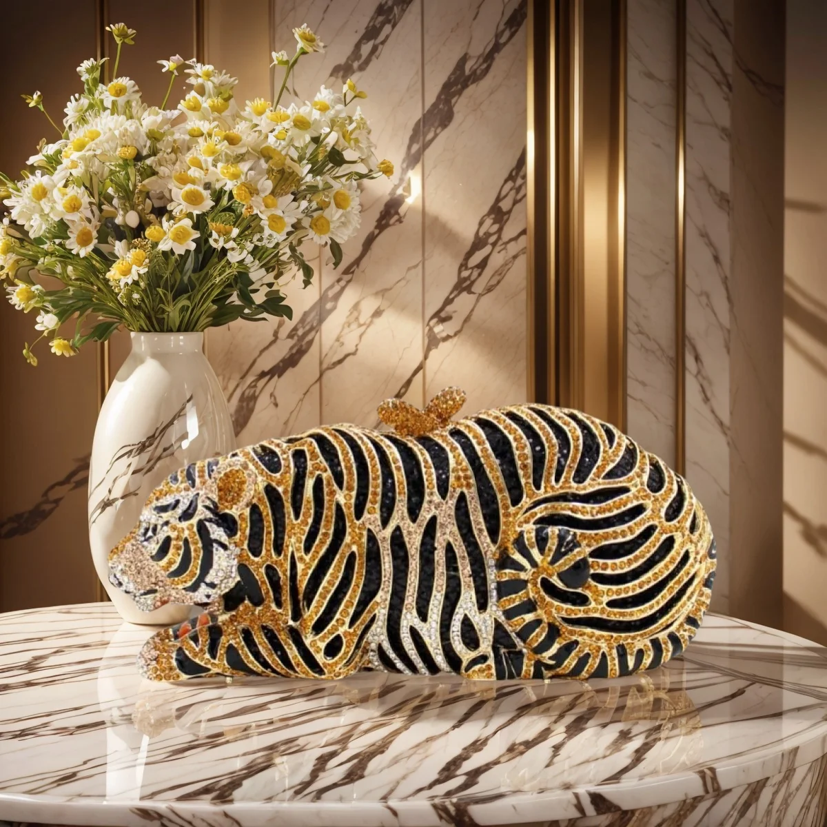 

Cute Tiger Shaped Evening Bag for Women Dazzling Rhinestone Clutch Prom Party Handbag Purse for Wedding Prom