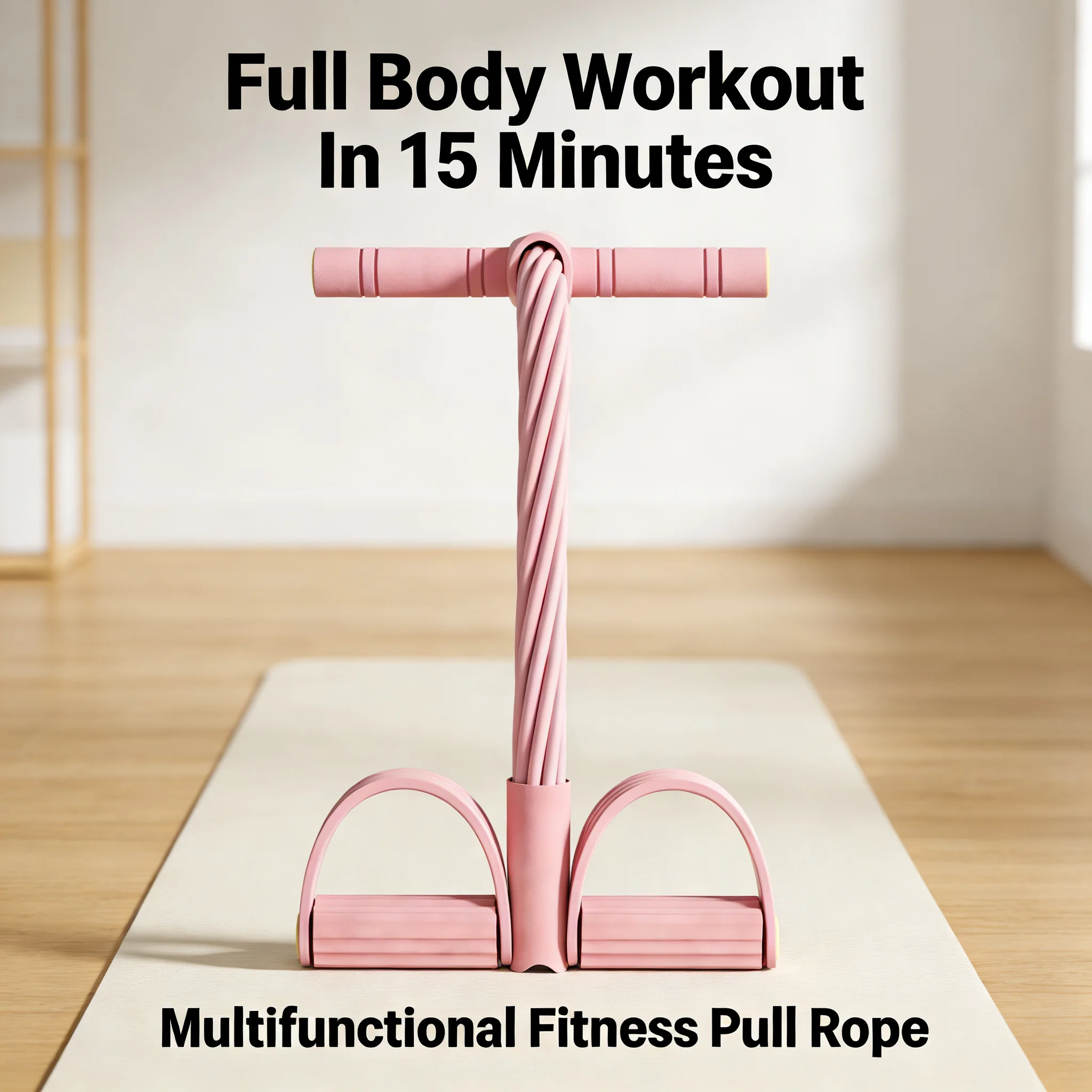 Multifunktionales Fitness-Zugseil mit Fußpedal und Widerstandsband für Ganzkörper-Workout, Heimtraining und Übungen für Bauch, Beine und Arme