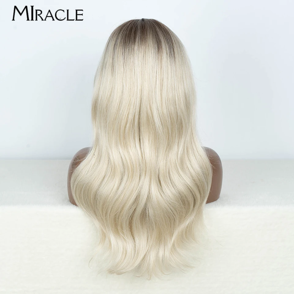 MIRACLE-peluca sintética con malla Frontal para mujeres negras, cabellera falsa ondulada de 24 pulgadas, color rubio degradado y jengibre