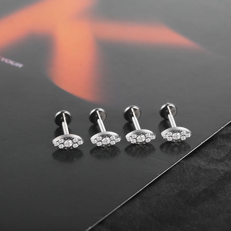 Titanium Gold Color Labret Piercing Flat Back Lip Studs Jewelry Cubic Zircon Helix Conch Piercing Stud Earring for Women image 4