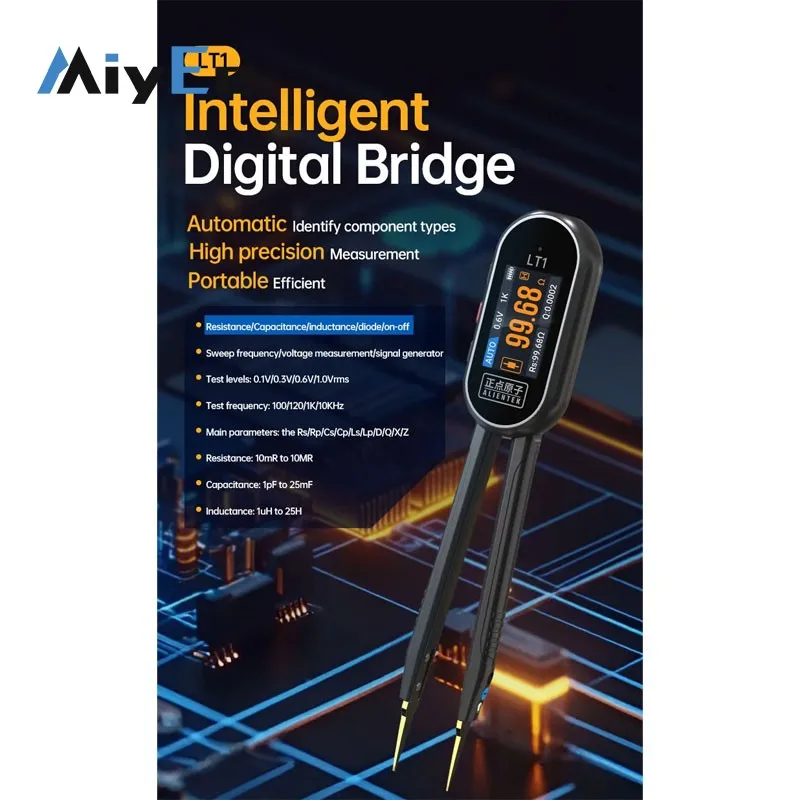 

LT1 Портативный интеллектуальный цифровой мостовой пинцет Высокоточный тестер индуктивности сопротивления LCR