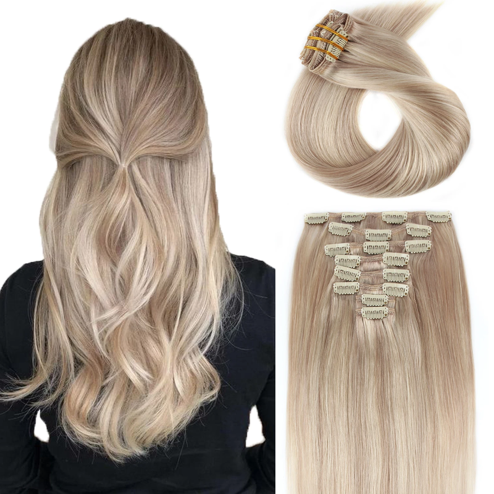 

Sixstarhair Clip Ins Наращивание человеческих волос 120 г 8 шт. 14'16'18'20'22' 100% заколки для человеческих волос Remy для наращивания волос для женщин