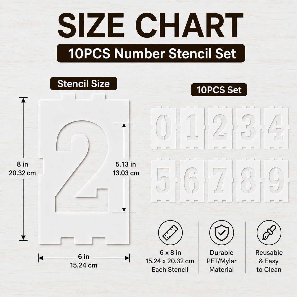 20PCS Large Number Stencils 0-9 2 Sets 6 x 8 Inch Interlocking Numeric Painting Templates Connectable Stencils for Signs Wall Wo