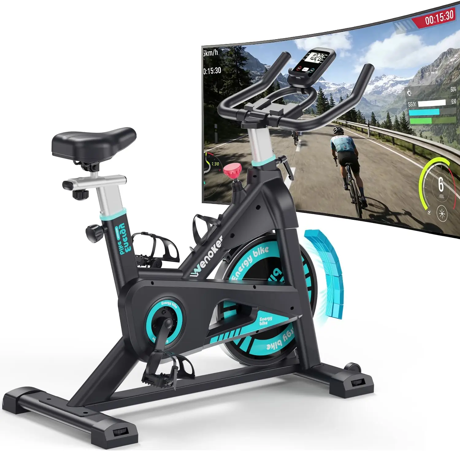 WENOKER Heimtrainer Fahrrad mit APP, Verstellbarer Magnetwiderstand, Schwerem Schwungrad, 70% vormontiert, Für 143–192 cm, Belastbar bis 160 kg, JC308