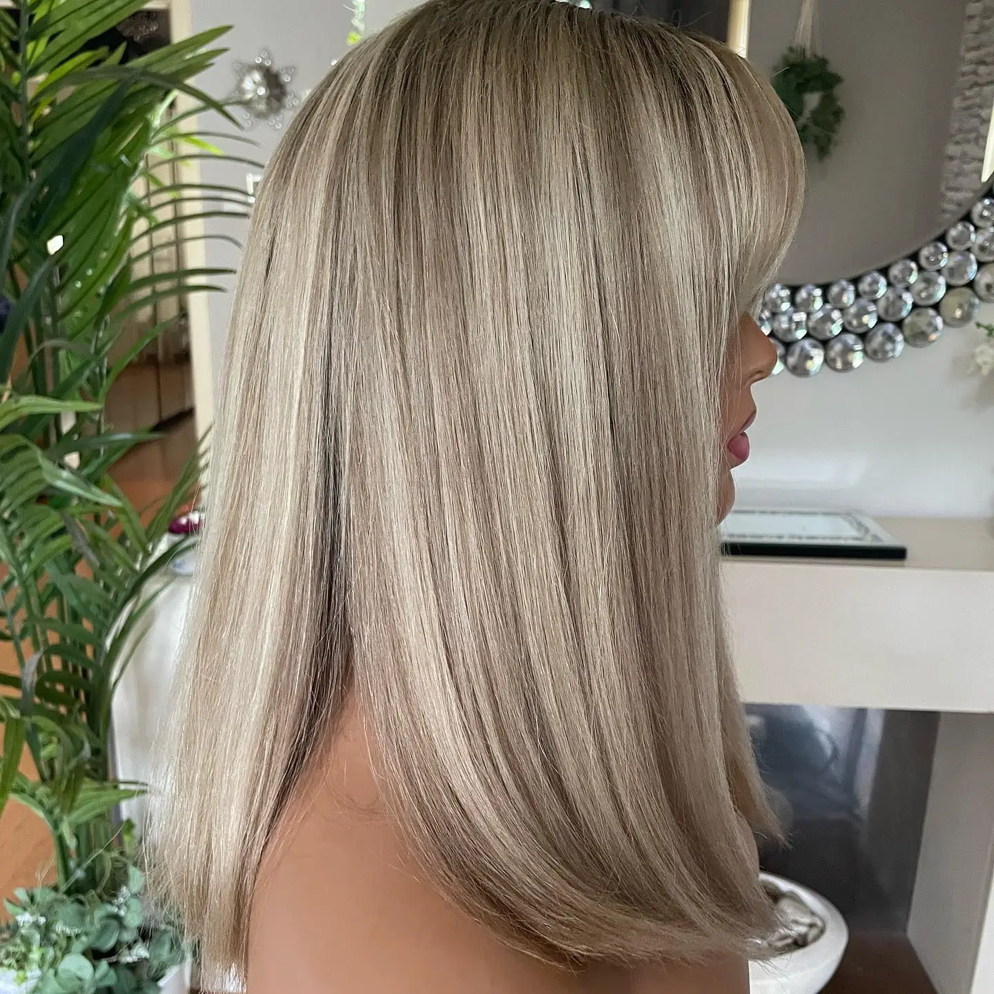 Perruque Bob blonde foncée avec reflets agaçants, cheveux humains, racines foncées, perruques avant en dentelle droite HD, coupe frange, densité 200%, 14"