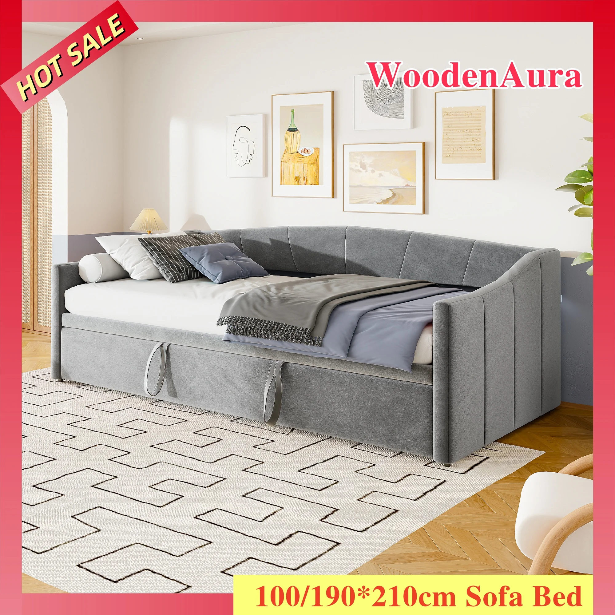 2-in-1 slaapbank DAG-bedden 90/180x200 cm Opklapbare slaapbank Uittrekbaar bed Fluweel Geen matras - afbeelding 2